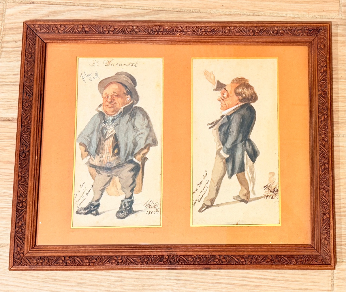 Pair Of Humorous Caricatural Watercolors, Dated 1862, 19th Century -photo-4
