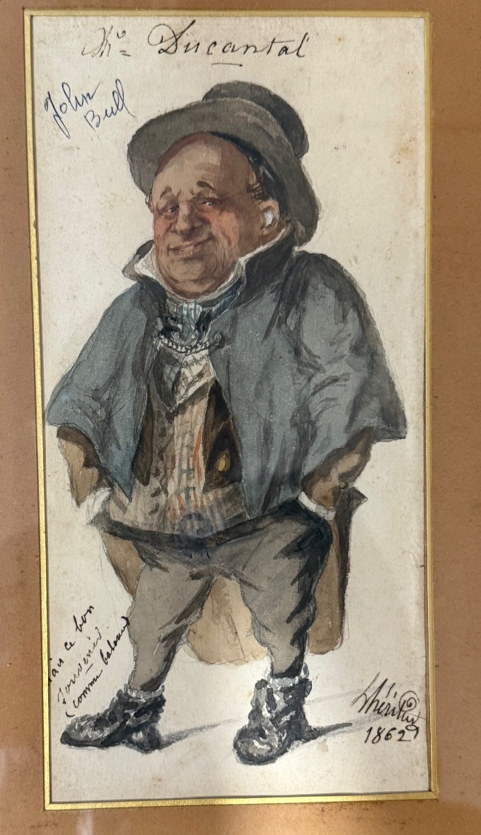 Pair Of Humorous Caricatural Watercolors, Dated 1862, 19th Century -photo-6