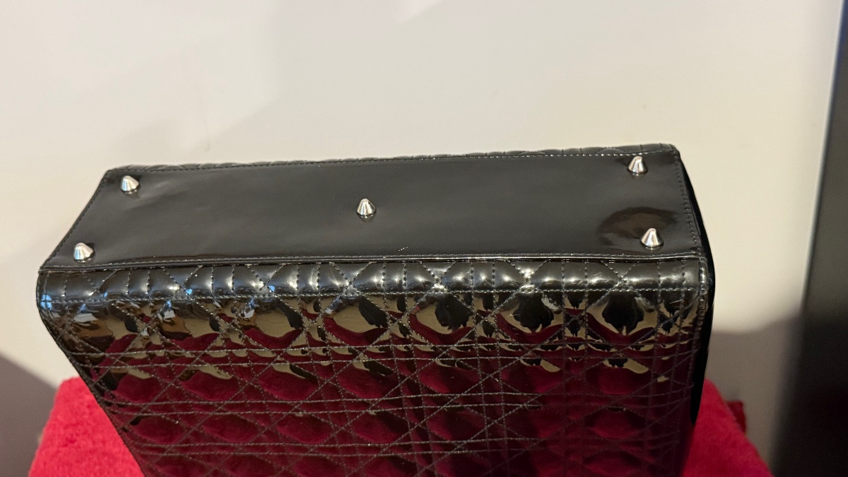 Lady Dior Bag In Black Patent Leather -photo-6