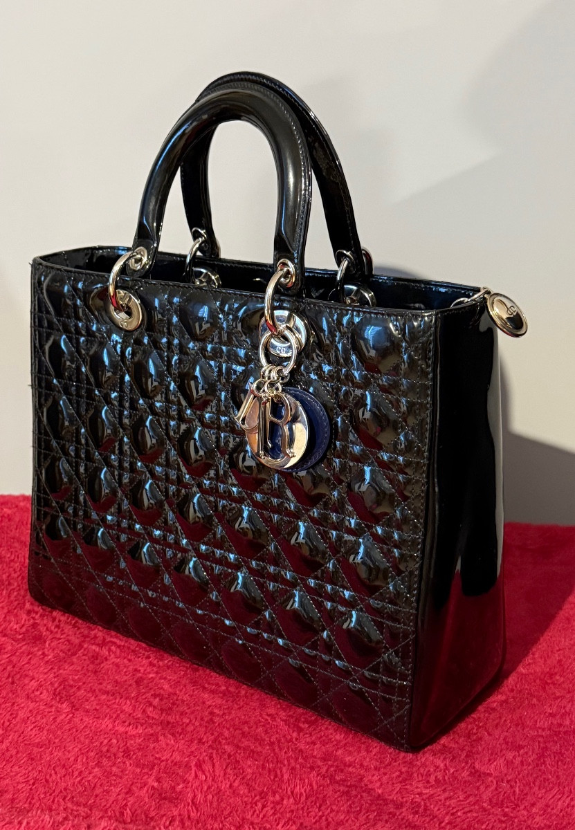 Lady Dior Bag In Black Patent Leather 