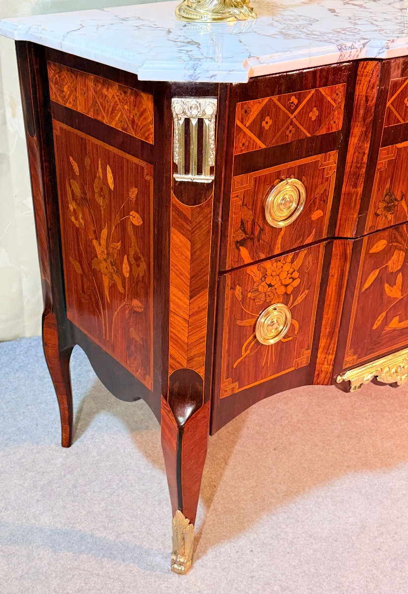 Transitional Marquetry Chest Of Drawers, 18th Century -photo-7