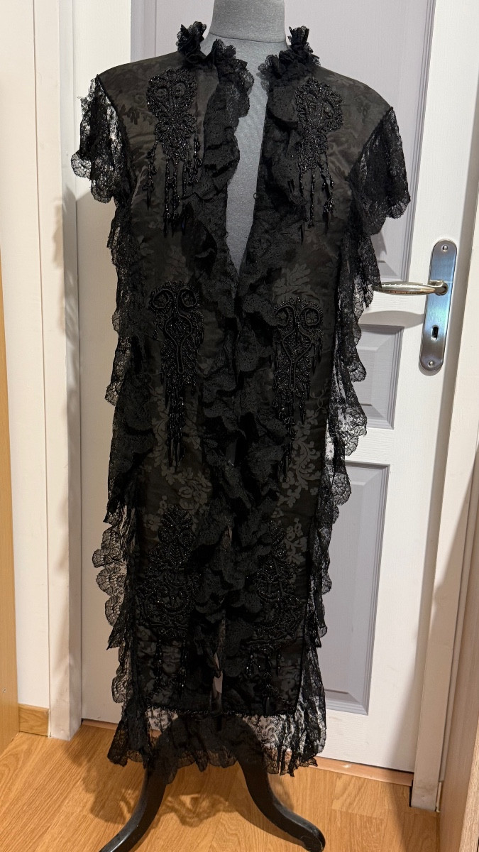 Silk And Jet Pearl Shawl, 19th Century -photo-5