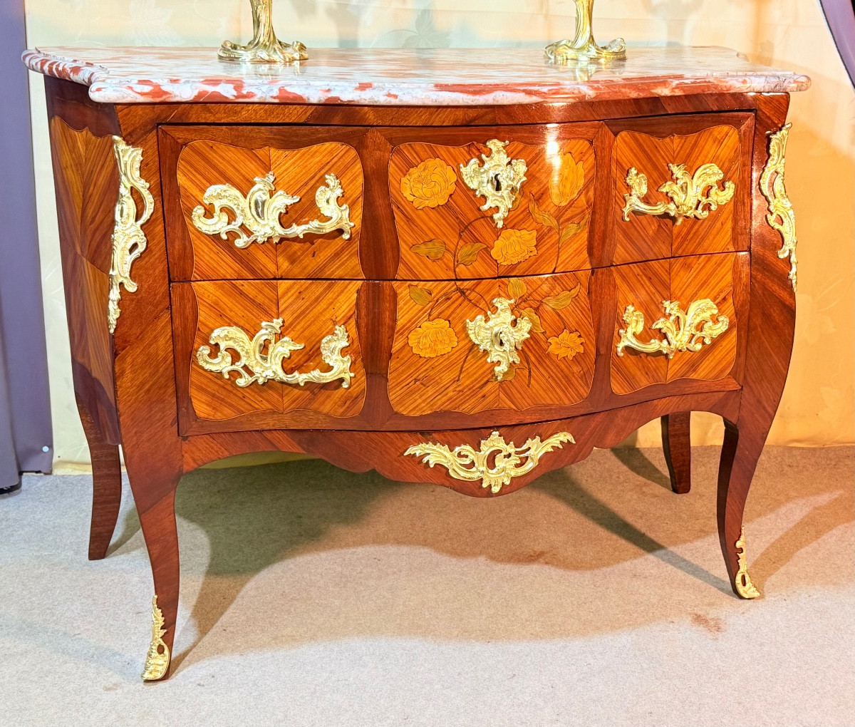 Louis XV Chest Of Drawers, Curved On All Sides, 18th Century 