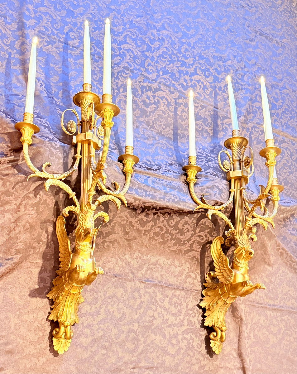 Paire d’Appliques En Bronze  aux Griffons H 85 CM -photo-2