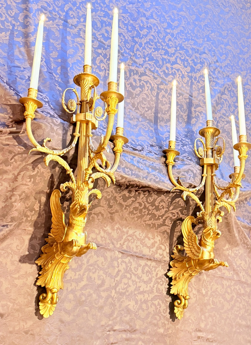 Paire d’Appliques En Bronze  aux Griffons H 85 CM -photo-4