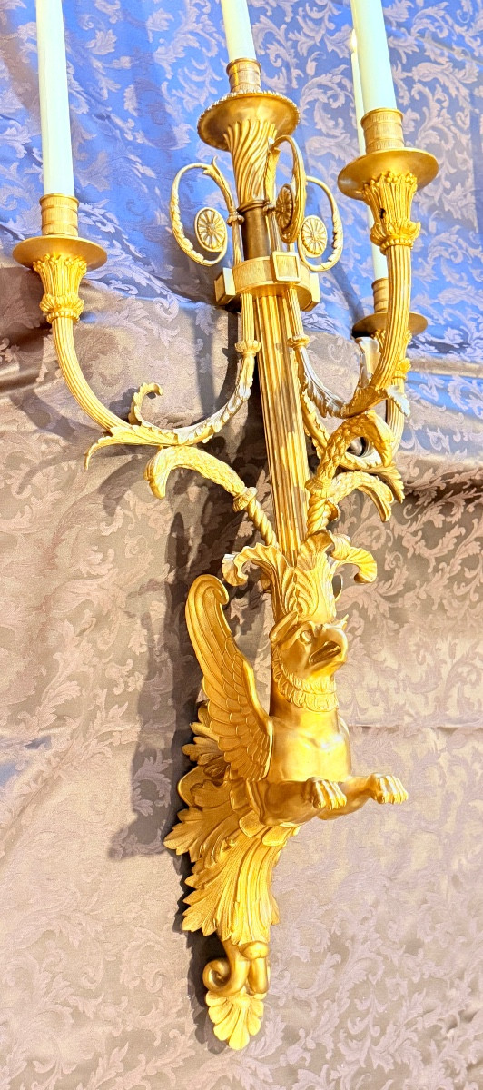 Paire d’Appliques En Bronze  aux Griffons H 85 CM -photo-6
