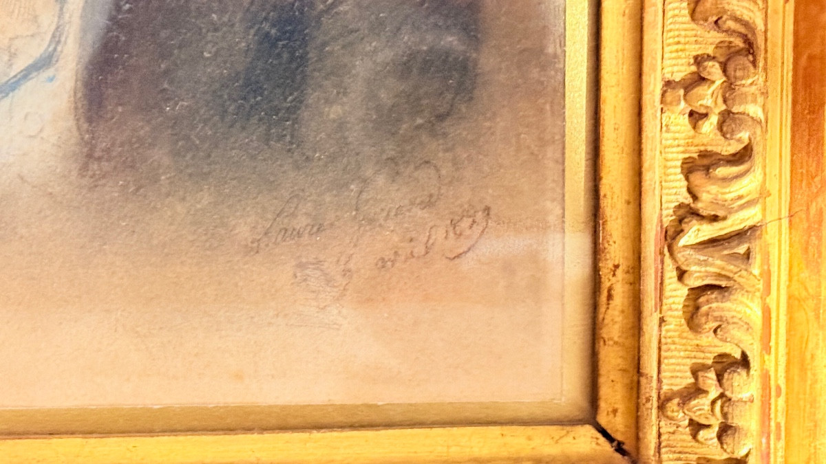 Framed Watercolor, Signed, Dated 1829-photo-1