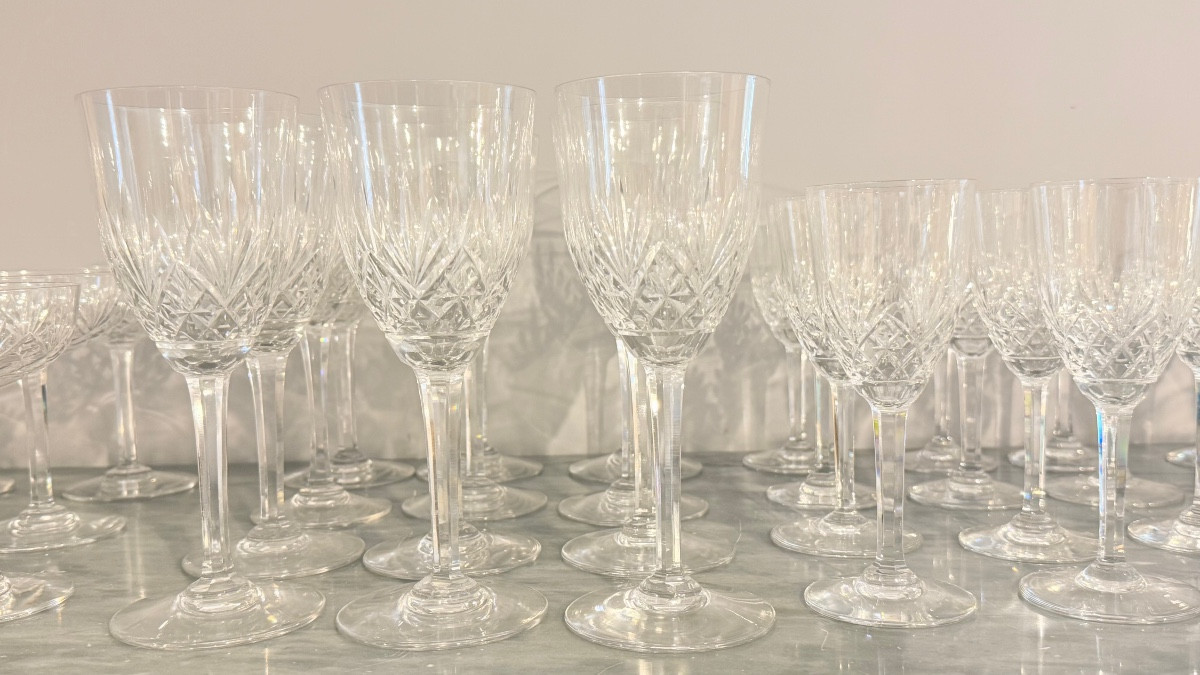 60 Saint Louis Signed Crystal Glasses -photo-2