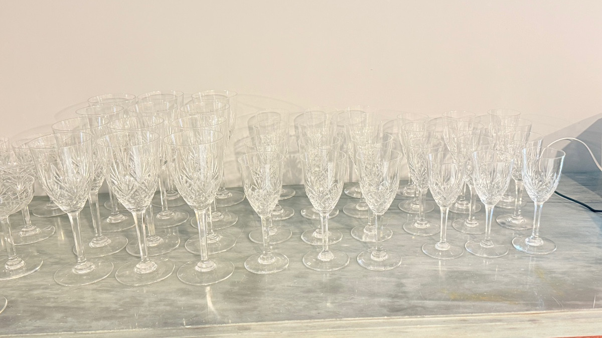 60 Saint Louis Signed Crystal Glasses -photo-3