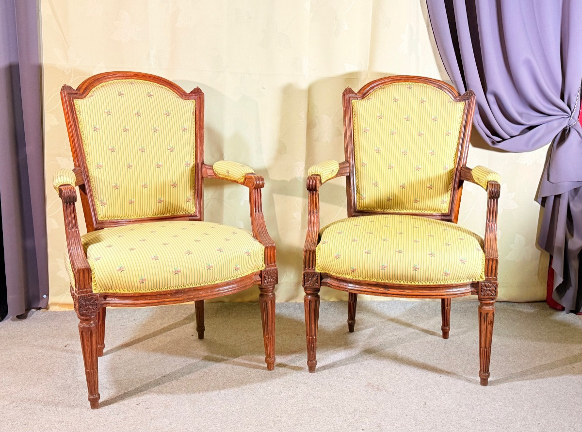 Pair Of Armchairs Stamped Delaporte, 18th Century -photo-2