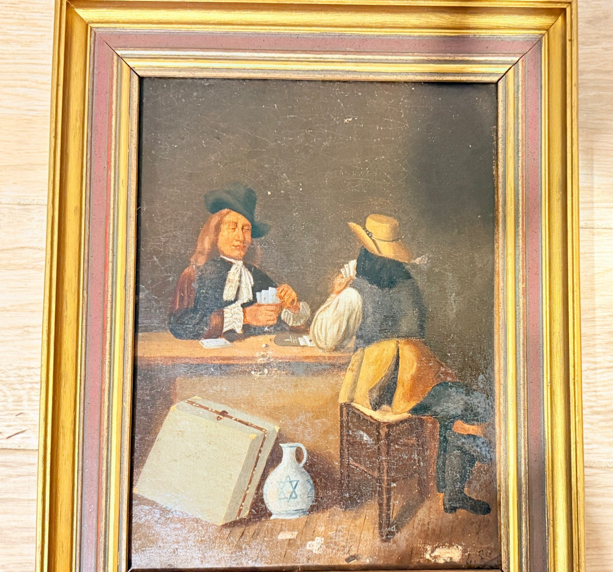 Tableau Signe et Date 1883 , Les Joueurs de Cartes , Époque XIXe -photo-2