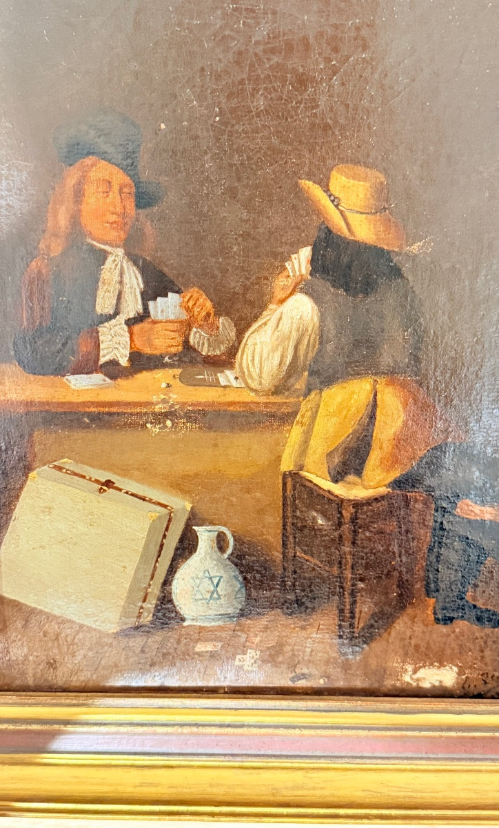 Tableau Signe et Date 1883 , Les Joueurs de Cartes , Époque XIXe -photo-3