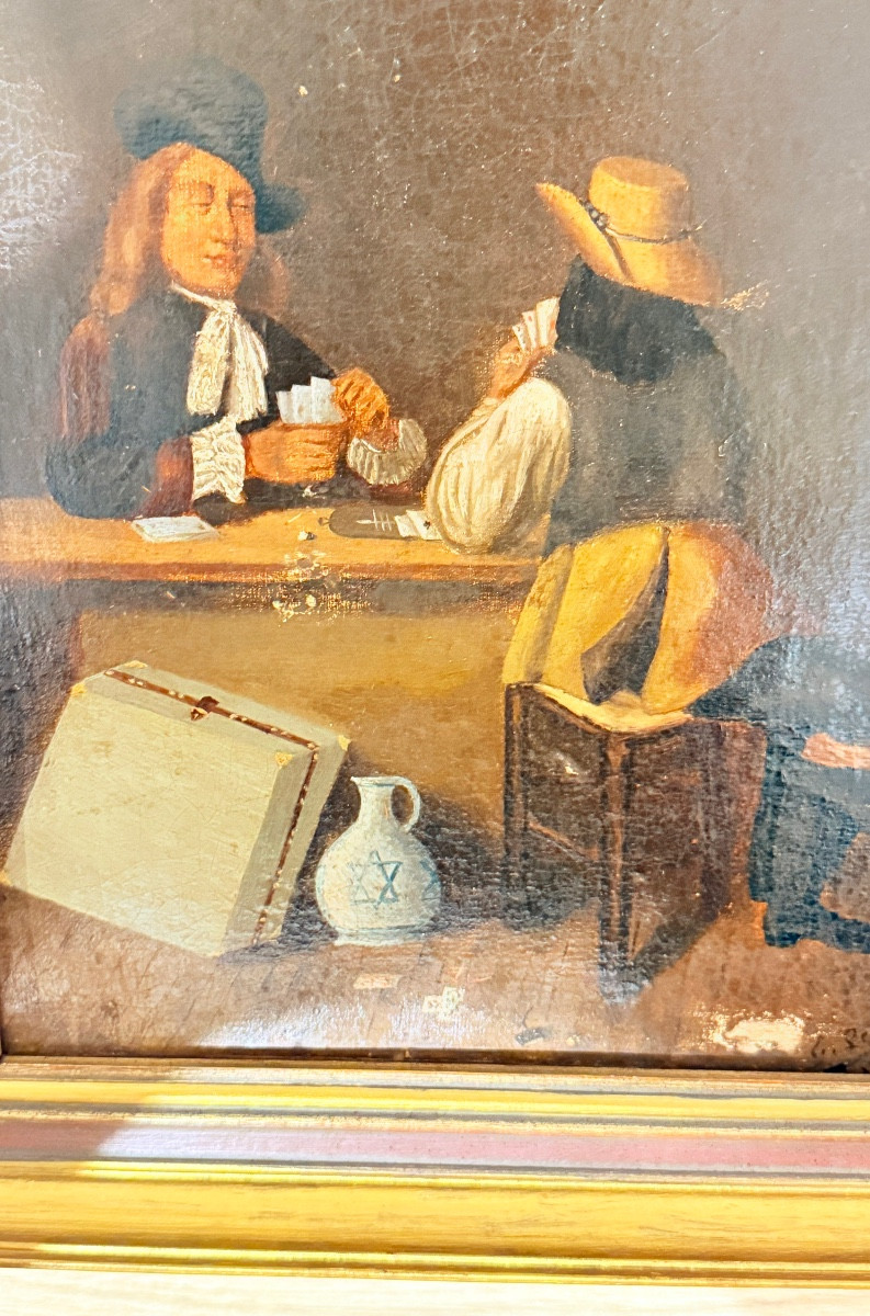 Tableau Signe et Date 1883 , Les Joueurs de Cartes , Époque XIXe -photo-1