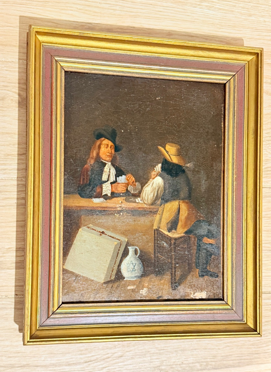 Tableau Signe et Date 1883 , Les Joueurs de Cartes , Époque XIXe -photo-4