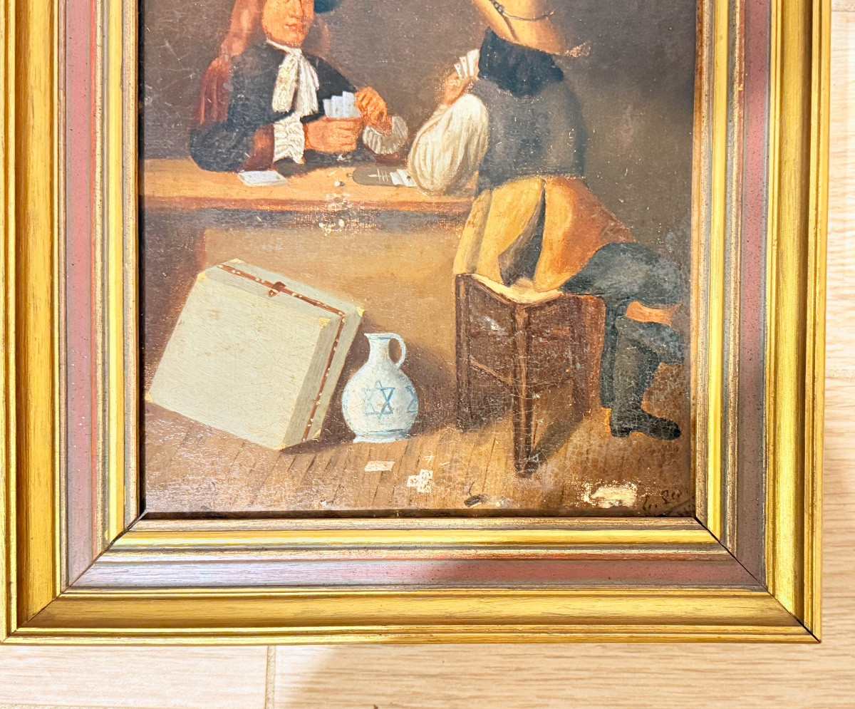 Tableau Signe et Date 1883 , Les Joueurs de Cartes , Époque XIXe -photo-5