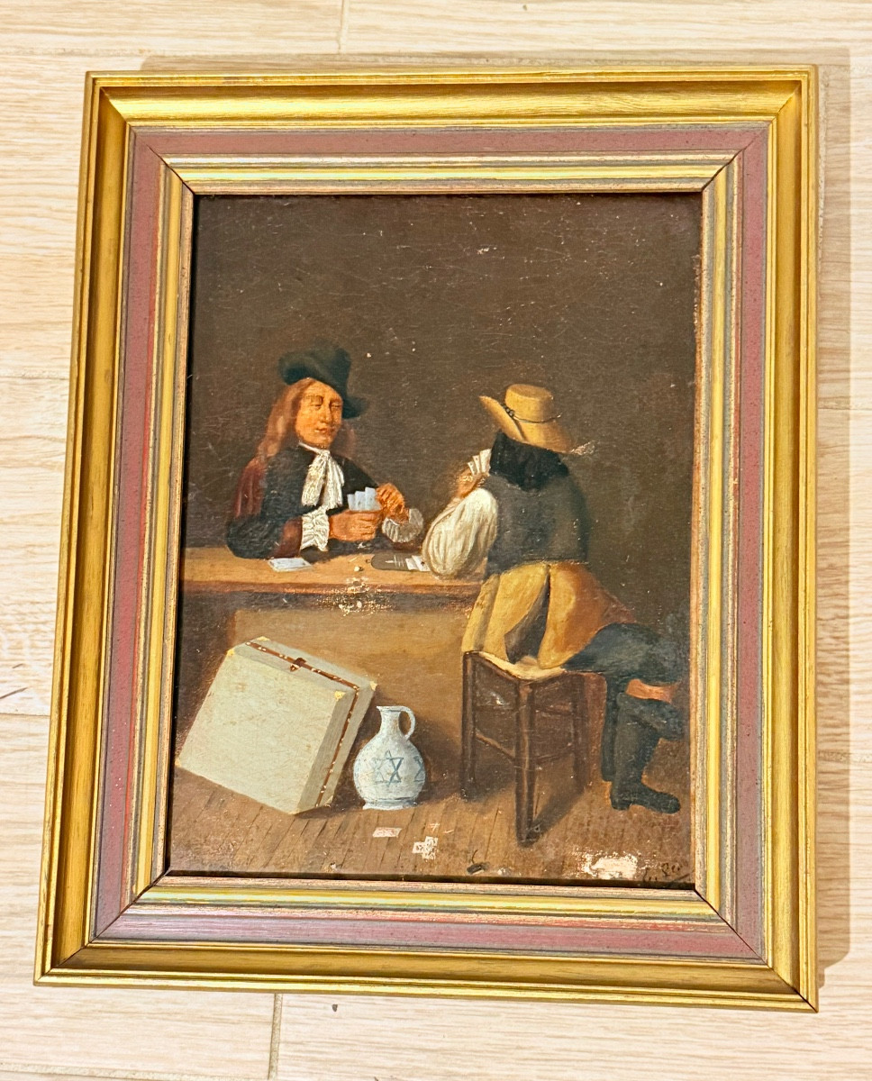 Tableau Signe et Date 1883 , Les Joueurs de Cartes , Époque XIXe 