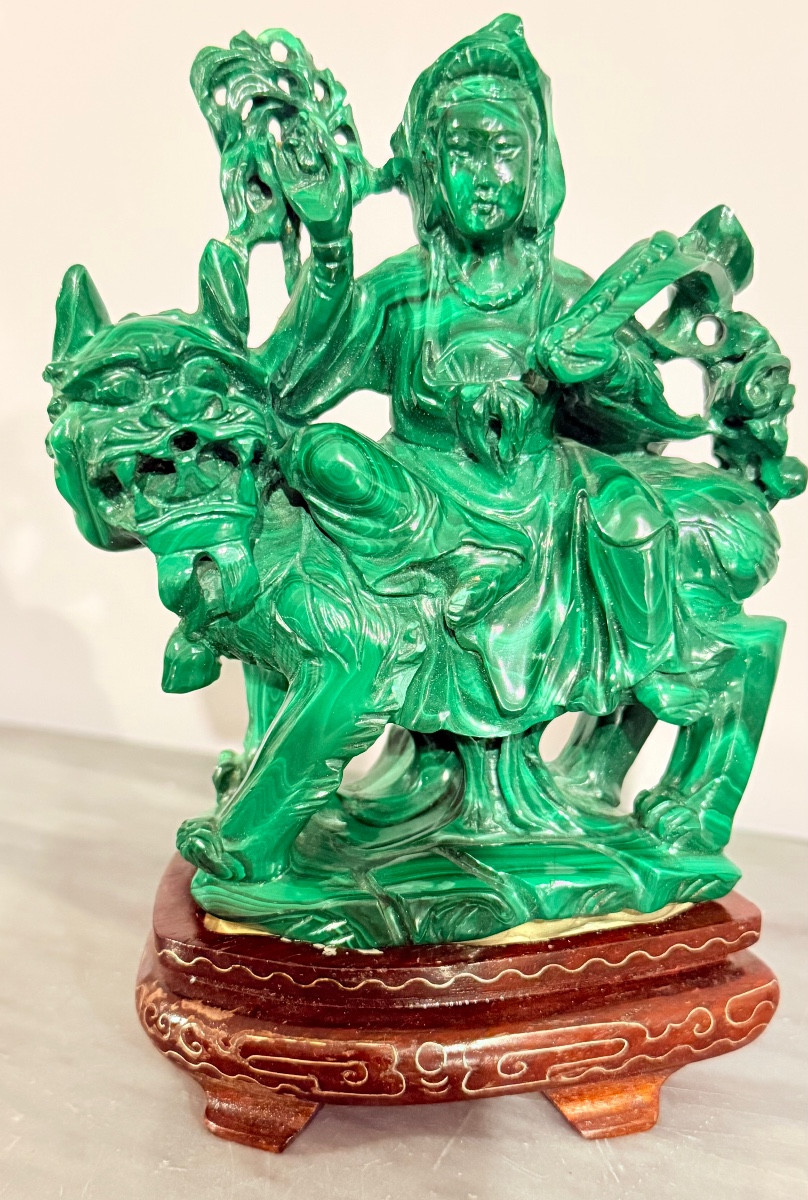 Statue Chine en Pierre Malachite , Epoque XXe Siècle -photo-3