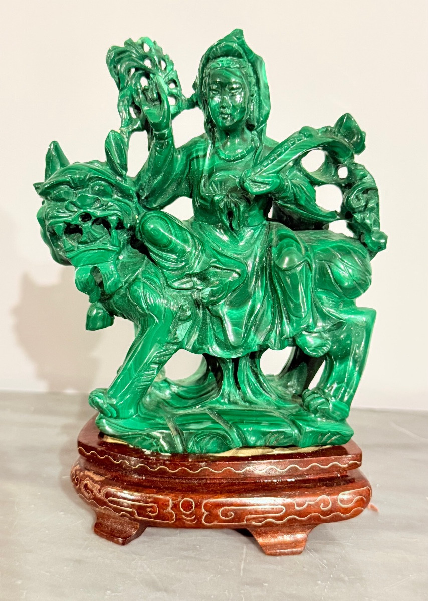 Statue Chine en Pierre Malachite , Epoque XXe Siècle 