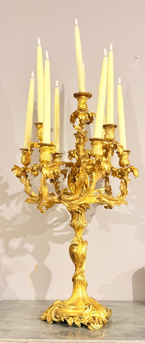 Pair Of Louis XV Candelabra, H 75 Cm, 19th Century -photo-2