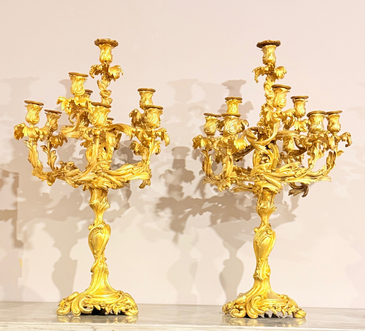 Pair Of Louis XV Candelabra, H 75 Cm, 19th Century -photo-5