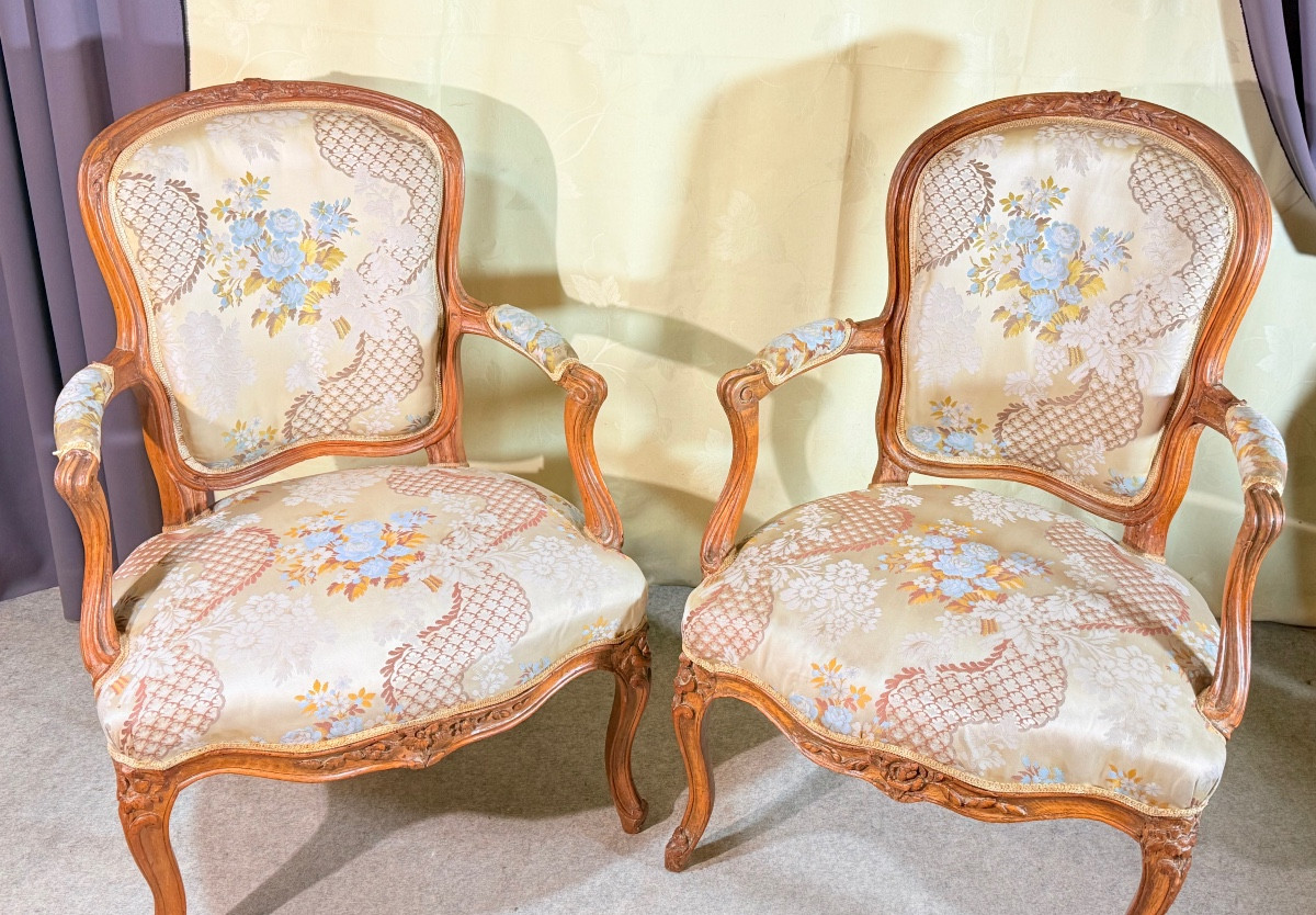 Paire de Fauteuils Louis XV , Estampillés BLANCHARD,  XVIIIe-photo-2
