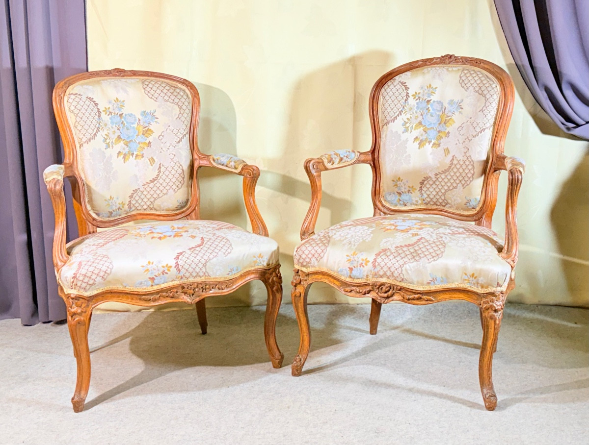 Paire de Fauteuils Louis XV , Estampillés BLANCHARD,  XVIIIe