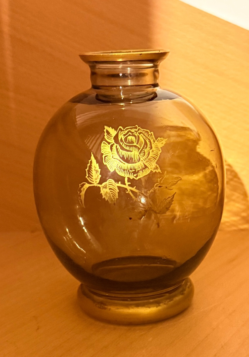 Vase Boule , en Verre Fumé , signé DAUM NANCY -photo-4