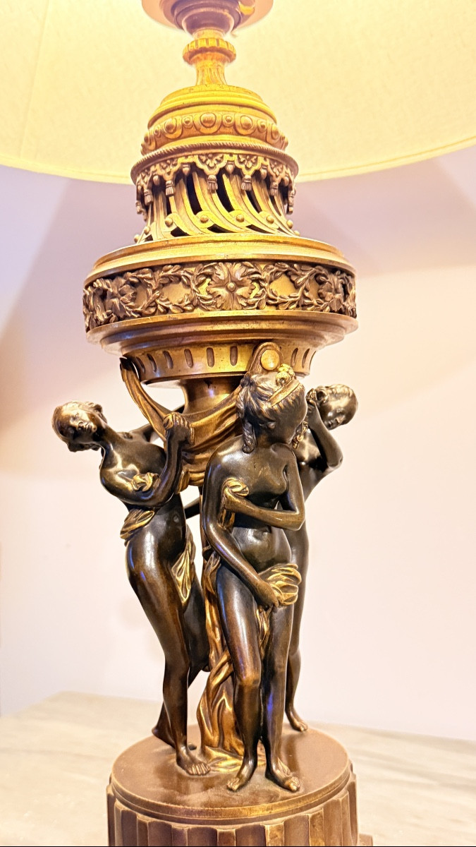 Lampe Bronze «  Les Trois Graces «  Époque XIXe Siècle -photo-5