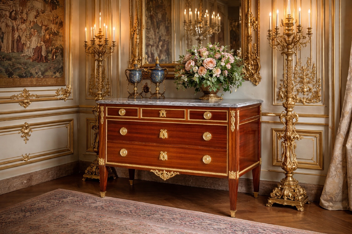 Commode Louis XVI , Estampillée R.V.L.C.  , Époque XVIIIe 