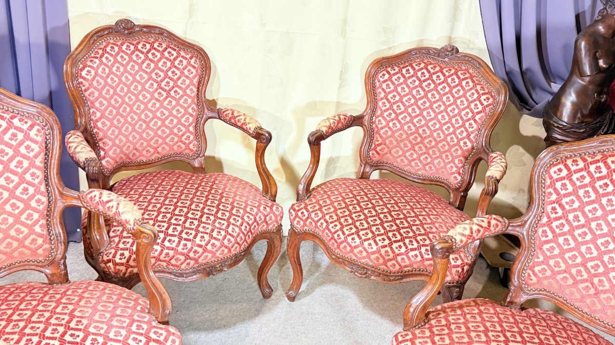 Suite de 4 Fauteuils Lyonnais , Époque Louis XV , XVIIIe Siècle -photo-7