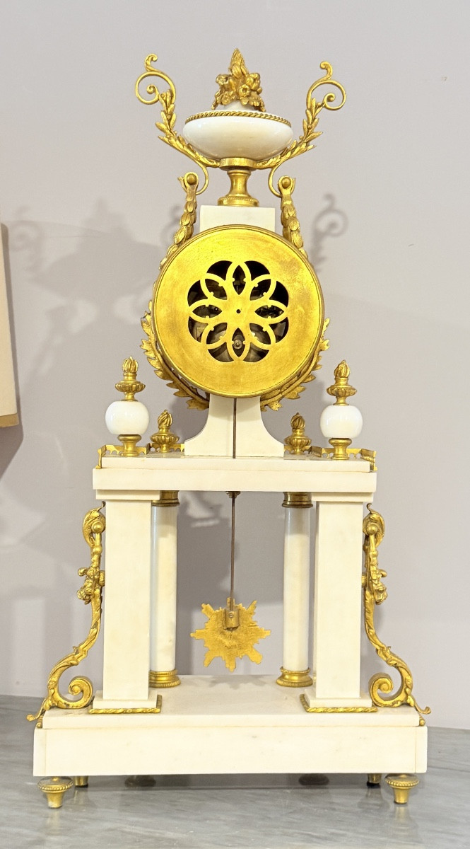Pendule Louis XVI , en Bronze et Marbre Blanc , JAPY Frères -photo-3