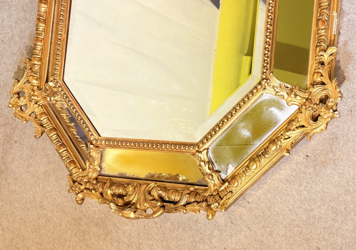 Louis XV Style Giltwood Mirror With Parclosed Glass Panels, 19th Century -photo-3