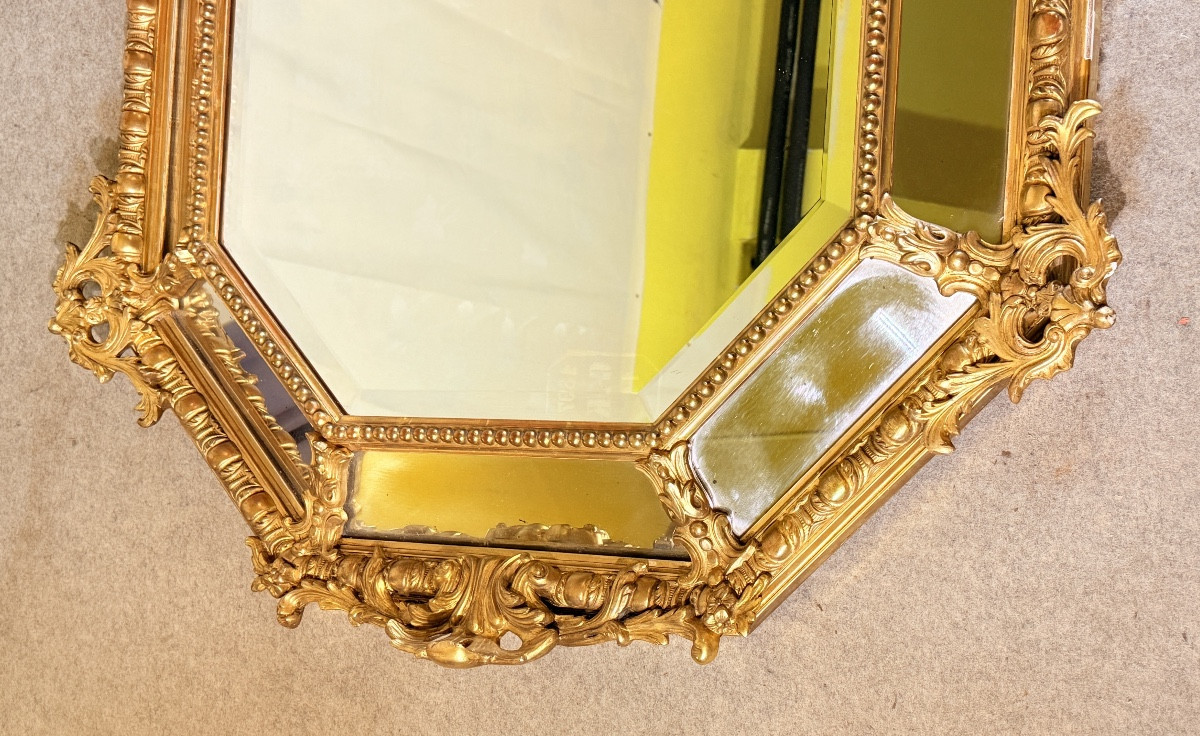 Louis XV Style Giltwood Mirror With Parclosed Glass Panels, 19th Century -photo-4