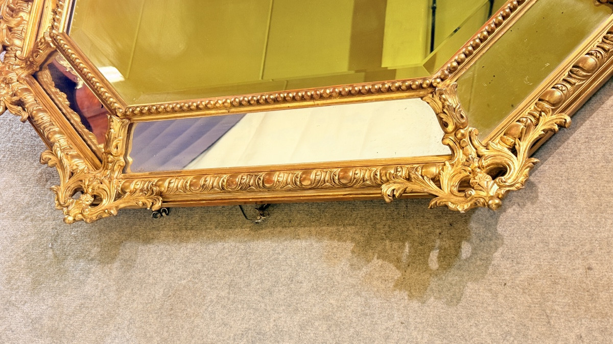 Louis XV Style Giltwood Mirror With Parclosed Glass Panels, 19th Century -photo-5
