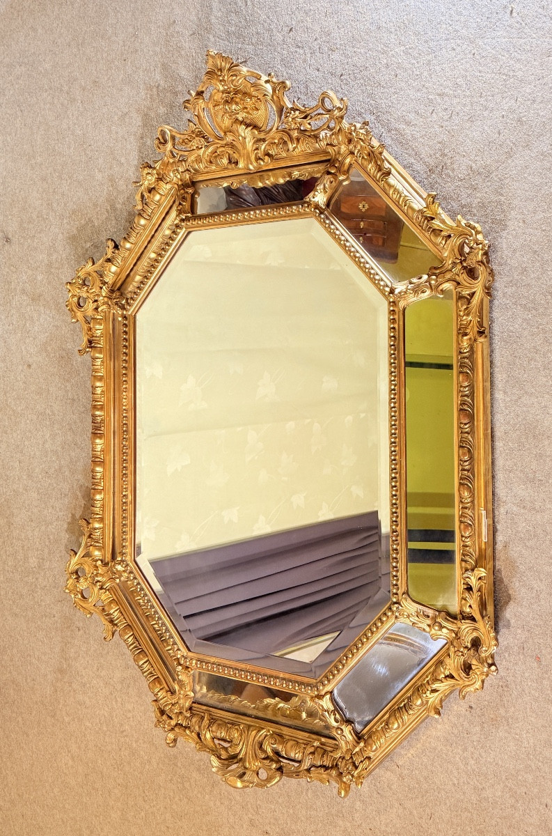 Louis XV Style Giltwood Mirror With Parclosed Glass Panels, 19th Century -photo-6