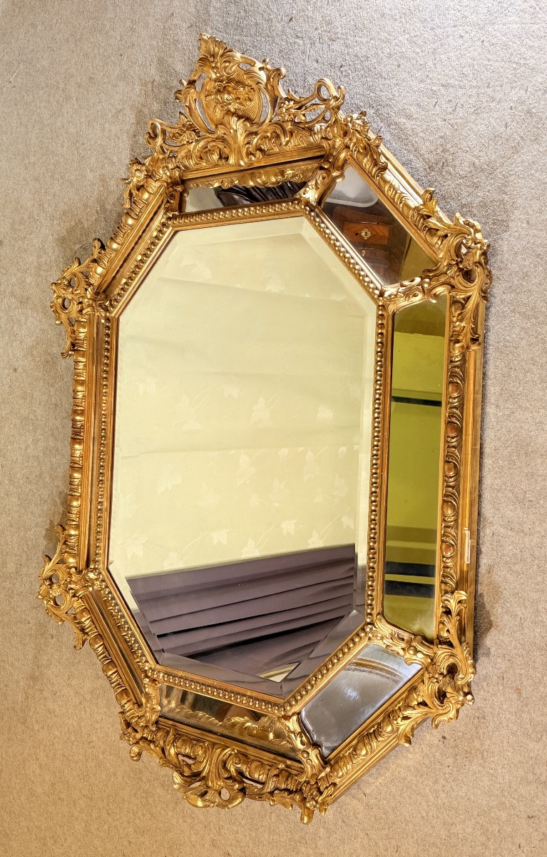 Louis XV Style Giltwood Mirror With Parclosed Glass Panels, 19th Century -photo-8