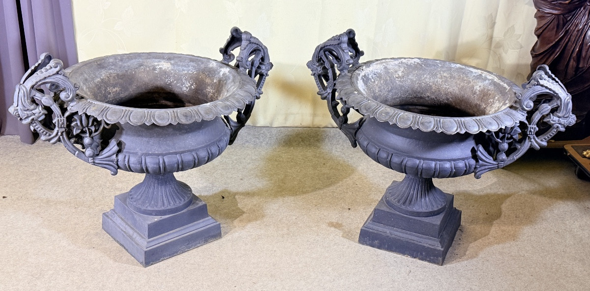 Pair Of Cast Iron Basins With Dragons, 19th Century -photo-6