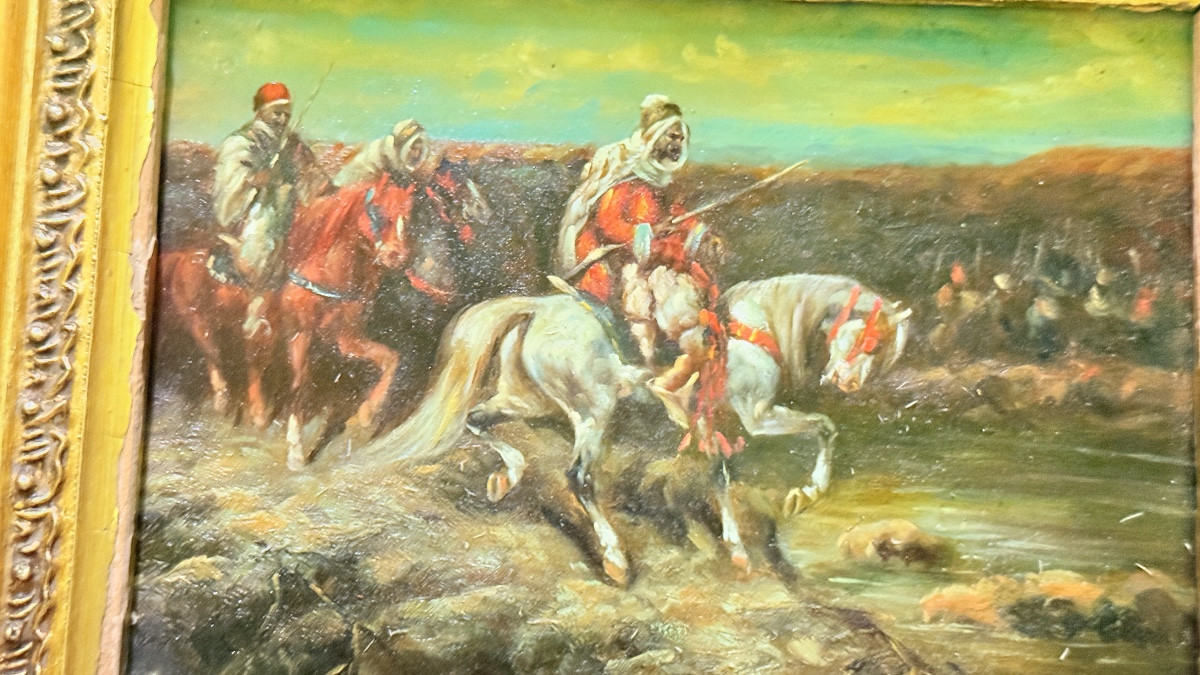 École Orientaliste , Huile sur Bois : Cavaliers arabes , XIXe -photo-6