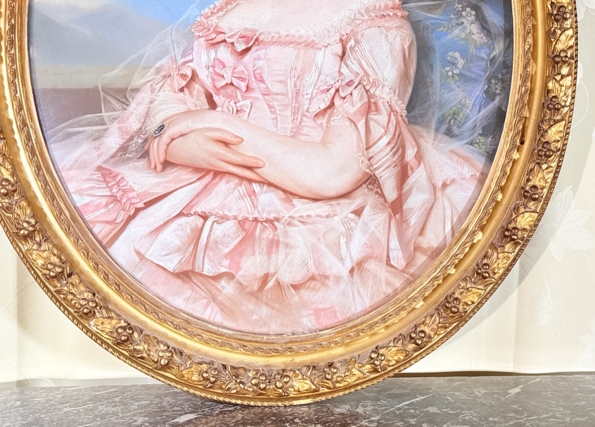 Pastel Signed Amélie Fayolle (1826-1880), 19th Century -photo-3