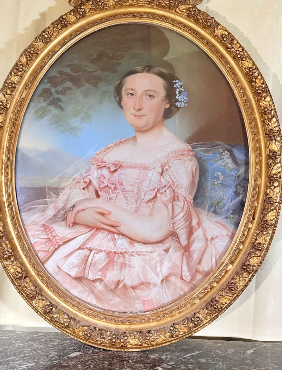 Pastel Signed Amélie Fayolle (1826-1880), 19th Century -photo-4