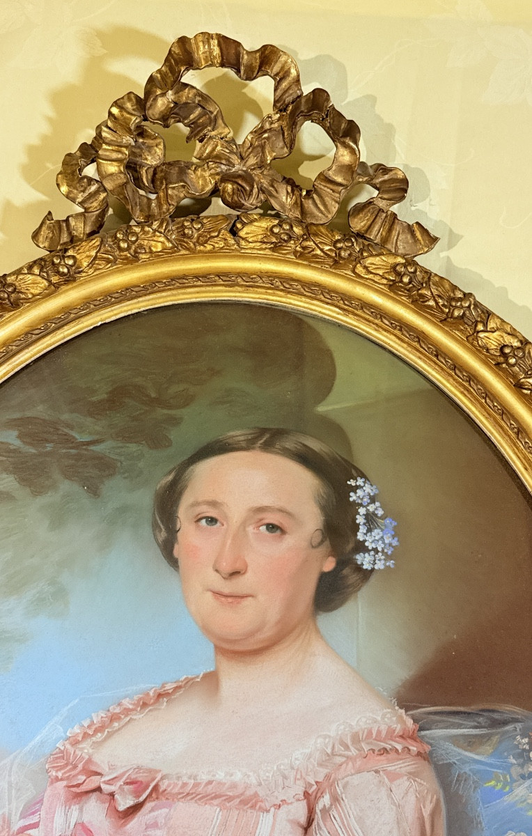 Pastel Signed Amélie Fayolle (1826-1880), 19th Century -photo-2