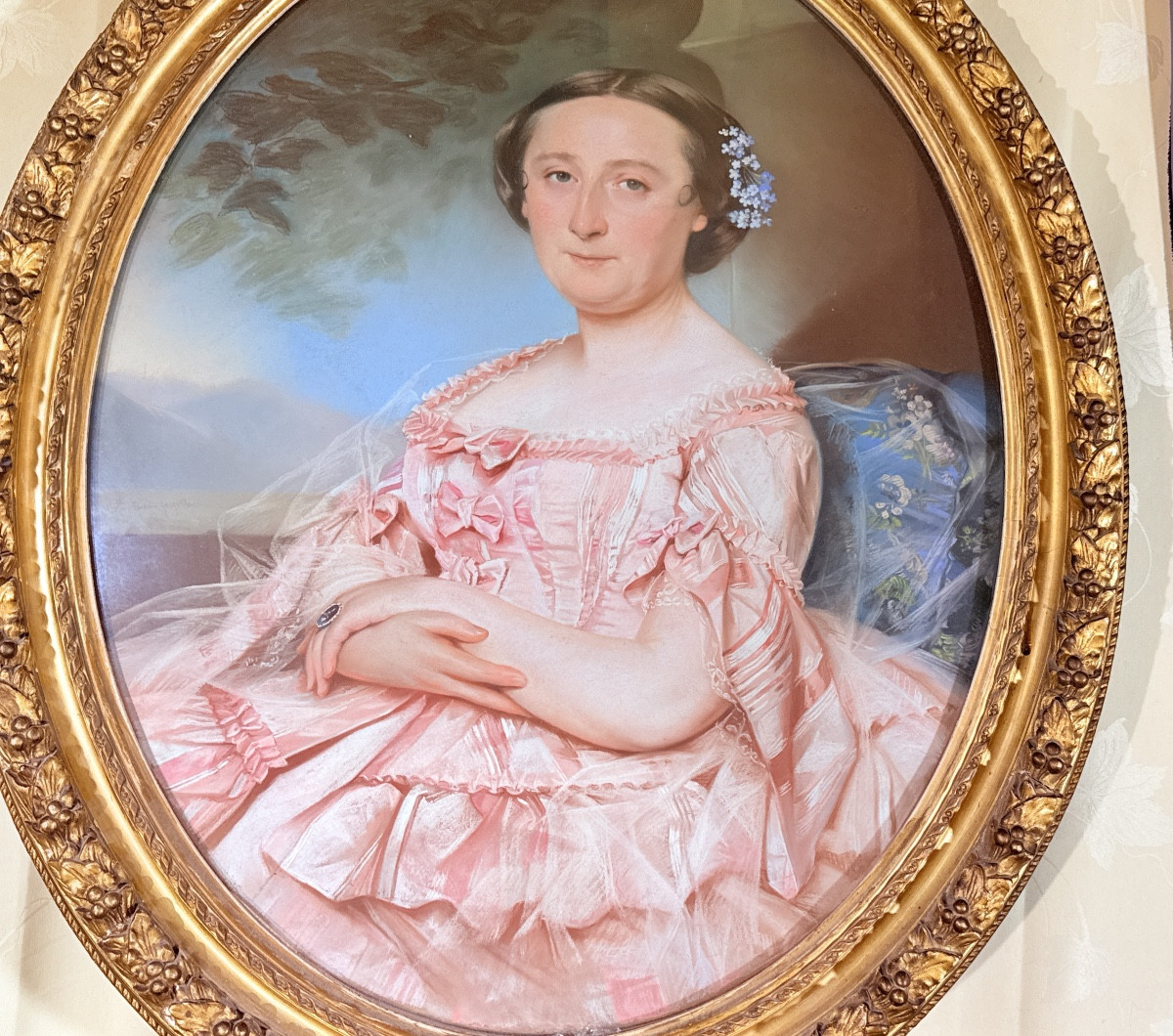 Pastel Signed Amélie Fayolle (1826-1880), 19th Century -photo-4