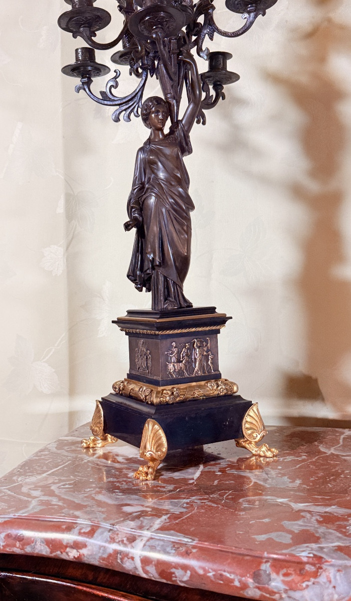 Paire de candélabres  aux Vestales – Bronze patiné et bronze doré – XIXe sièc-photo-2