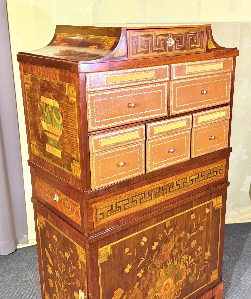 Cartonnier Louis XVI en Marqueterie , Époque XVIIIe Siècle -photo-2