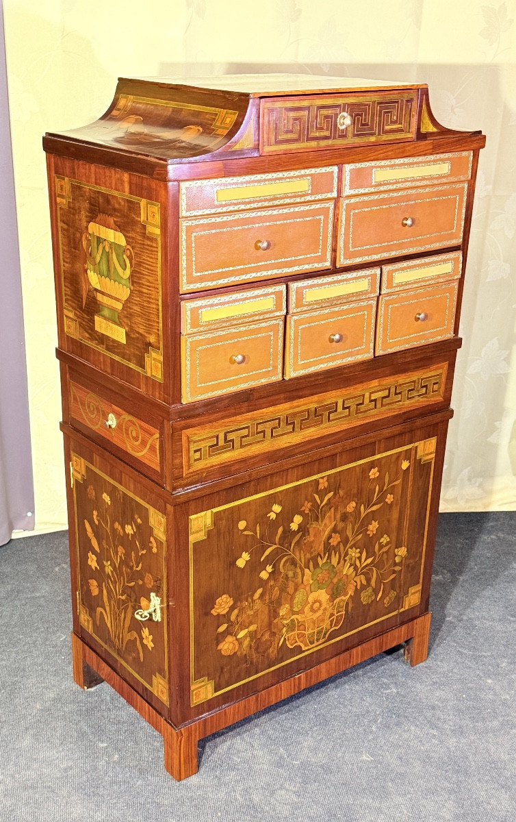 Cartonnier Louis XVI en Marqueterie , Époque XVIIIe Siècle 