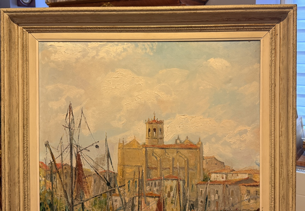 Mediterranean Oil On Canvas, 20th Century-photo-6