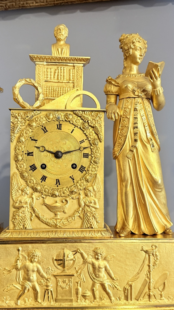 Gilded Bronze Mercury Clock From The Empire Period, 19th Century-photo-2