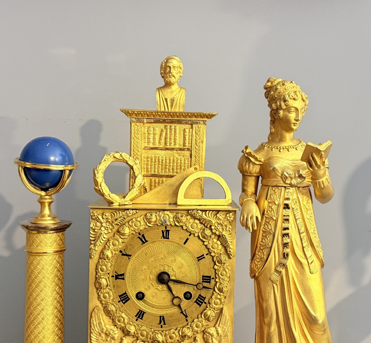 Gilded Bronze Mercury Clock From The Empire Period, 19th Century-photo-4