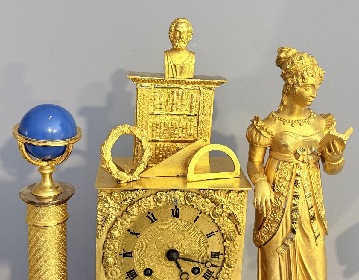 Gilded Bronze Mercury Clock From The Empire Period, 19th Century-photo-2