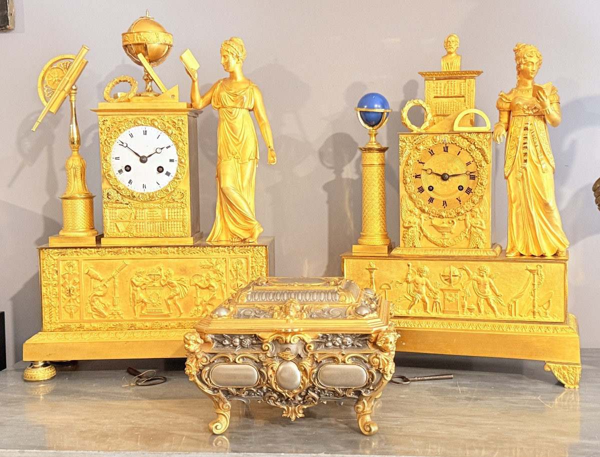 Gilded Bronze Mercury Clock From The Empire Period, 19th Century-photo-8